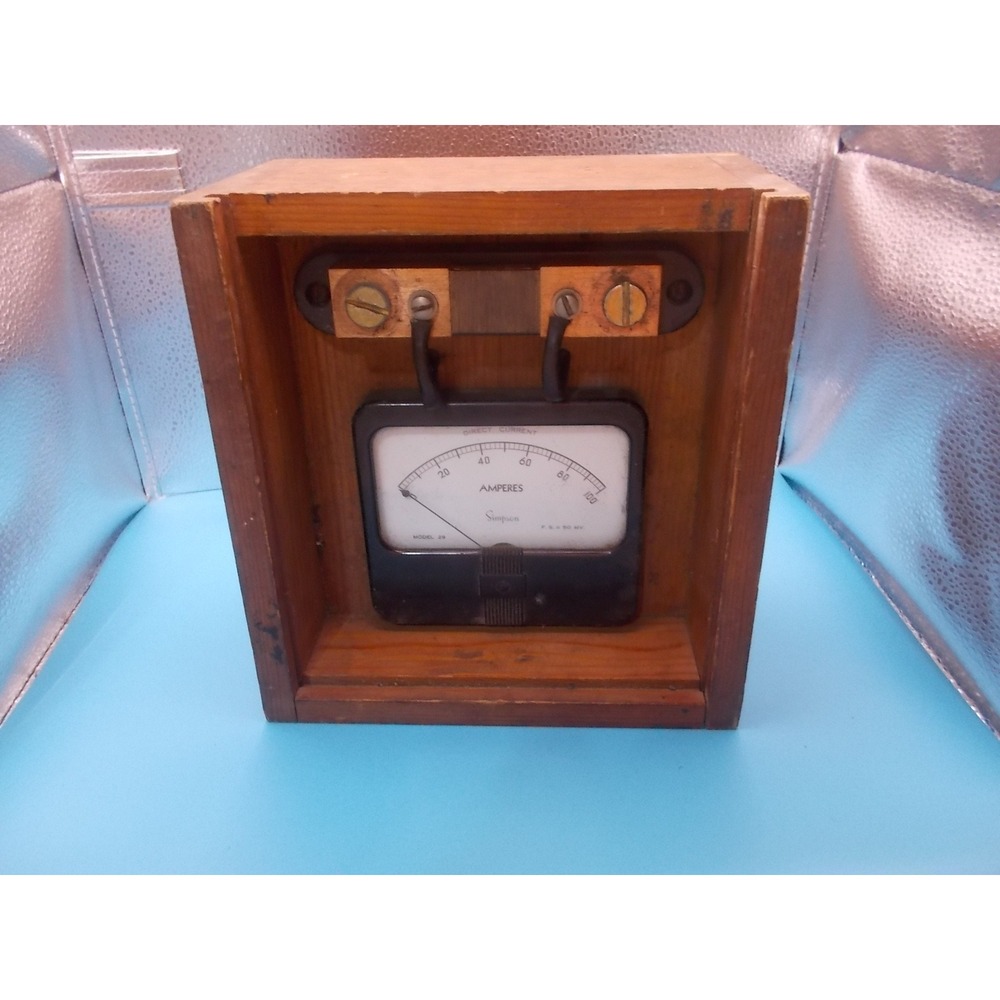 Vintage Simpson Model 29 Direct Current Ammeter 0-100 Amp Meter in Wood Case